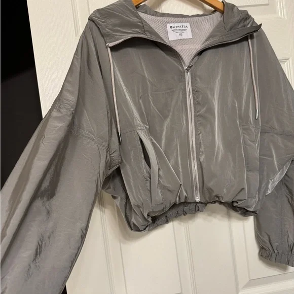 New - Athleta Silver grey Bomber Jacket with Hood - Picture 7 of 7